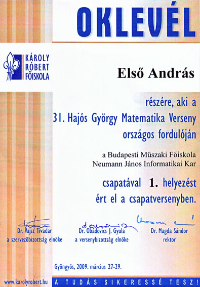 31. Hajos Gyorgy Matekverseny